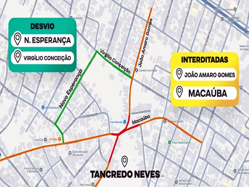 Prefeitura informa interdição das Ruas João Amaro Gomes e Macaúba