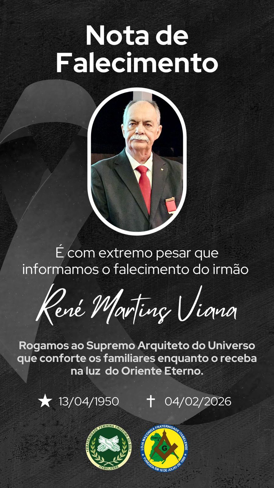 Nota de Pesar da Loja Maçônica Fraternidade Itabelense
