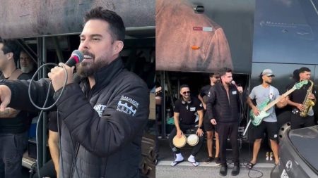 Banda Kart Love faz show improvisado na BR-324 após incêndio em carreta